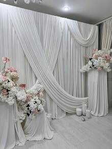 1片/2片白色婚礼背景布，弹性面料，可悬挂，顶部有孔设计，可用杆子、绳子等固定，适用于浪漫婚礼装饰、品牌活动、万圣节、圣诞节庆祝活动、生日派对（不含杆子，需另行准备）。 - 白色 - 查看 8