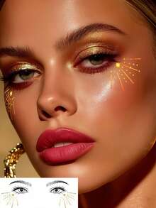 4pcs Glitter Face Temporary Tattoo Stickers, Gold & Silver Eye Makeup Stickers, Eyeliner Stickers, Glitter Temporary Tattoos, Suitable For Party, Festival, Prom, Valentine's Day Decoration - Multicolor - View 3