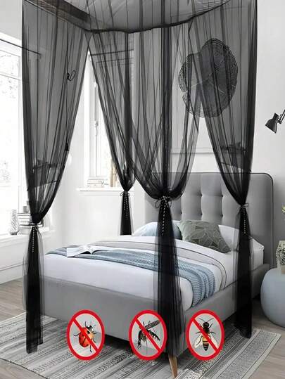 1pc Solid Color Mosquito Net, Large Mosquito Net Canopy, Large Four Corner Mosquito Net - 74.8*82.6*94.5 Inches, No Electricity Or Bracket Required, Four Sides Opening, 1Piece (Bracket Not Included) Bed Cover Mosquito Net For Bedroom Guest Room Dormitory