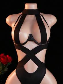 1 件女式性感露背吊带紧身衣，适合居家或派对使用，适合狂欢的内衣 - 黑色 - 查看 6