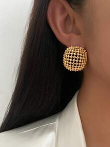 3件套女士金属镂空几何半球和圆形设计耳环和戒指套装，简约时尚独特金戒指，优雅珠宝套装，适合派对和正式场合 - 耳飾+戒指套裝 - 查看 3