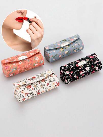 女士花朵唇膏盒带镜子，唇膏收纳盒，化妆品收纳套装，旅行化妆包，复古花卉图案唇膏盒，化妆品整理收纳 - 送给女性的完美礼物 - 适合日常使用 - 母亲节礼物，优雅可折叠设计，多色化妆包，化妆袋，化妆包，洗漱包，旅行必备，邮轮必备，度假必备，男女皆宜