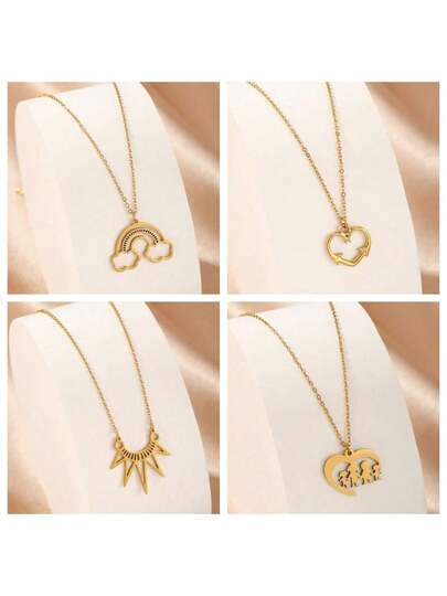 1pc Vintage Stainless Steel Gold-Plated Heart Pendant Necklace, Fashion Personalized Design, Suitable For Men, Women, Couples, Streetwear, Daily, Party