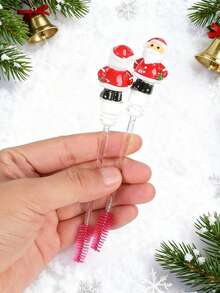 Cute Santa Claus Eyelash Brushes (2 Packs) - Red - View 4