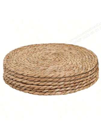 1/4/6pcs Hand Woven Placemat, Japanese Garden Tea Cup Heat Insulation Mat, Table And Tea Table Straw Round Bowl Mat Plate Mat, Japanese Papyrus Kitchen Heat Insulation Mat,Suitable For Restaurant Kitchens And Outdoor Picnics,Home Decor Christmas Coasters Christmas Table Decorations