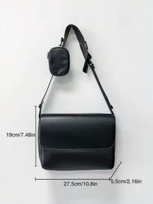 简约时尚零钱包男士休闲斜挎包，PU皮革复古邮差包，适合通勤、旅行、购物、商务出行 - 黑色 - 查看 6