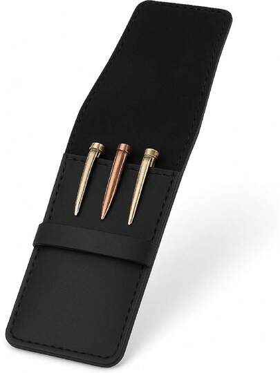 TheAntiq, Portalápices de cuero estuche genuino para 3 bolígrafos con solapa, estuche de cuero marrón para bolígrafos estilográficos, de punta redonda y de rollerball (3 bolígrafos, negro)