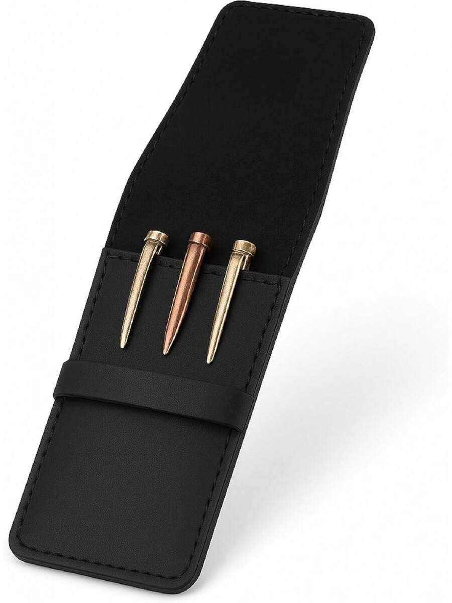 TheAntiq, Portalápices de cuero estuche genuino para 3 bolígrafos con solapa, estuche de cuero marrón para bolígrafos estilográficos, de punta redonda y de rollerball (3 bolígrafos, negro) - azul - Ver 1