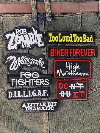 一套3/4/5/9片装黑白英文字母刺绣布贴，长条涤纶材质，徽章贴花，DIY服装熨烫布贴，缝纫配件布贴，适用于背包、牛仔裤、夹克、T恤、帽子、连衣裙等。