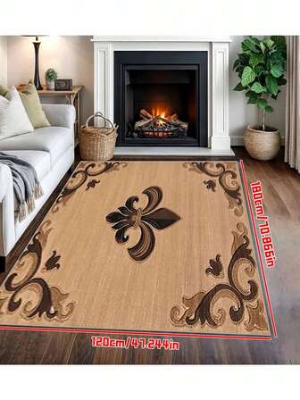 1pc Vintage Floral Iris Pattern Carpet, Polyester Knitted Non-Slip Washable Mat, Stain & Water Resistant Indoor Rug For Office, Living Room, Bedroom, Kitchen Decor