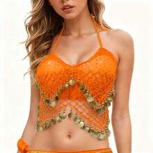 Áo croptop buộc dây tua rua đính sequin dành cho nữ, trang phục múa bụng phong cách Bohemian để biểu diễn. - Nhiều màu - Xem 21