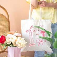 1pc Pink Bow Coquette Pattern Tote Bag Shoulder Bag For Travel Daily Commute Women's Reusable Shopping Bag, Best Gift For Her,  Folding Shoulder Bag Summer Beach Holiday Bag Best Gift For Bow Lover - 樣式 1 - 查看 6