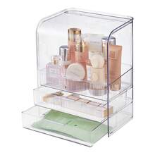 LIVINGANDHOME Living And Home 3-Tier Transparent Cosmetics Storage Organizer Cream/Transparent PET Plastic Dustproof Makeup Organizer With Drawers - Transparent 25cm W X 18cm D X 33cm H - View 3