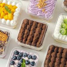 Caja de tiramisú especial desechable, caja de embalaje transparente, molde, pegatina de embalaje para pasteles, aperitivo cuadrado de leche de soja, 10 Uds., 400ml QVM6 - Claro - Ver 7