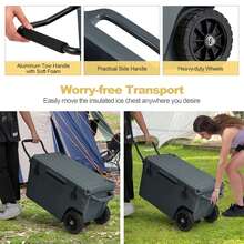 COSTWAY 75 Qt Portable Cooler Roto Molded Ice Chest Insulated 5-7 Days With Wheels Handle Charcoal/Tan - Charcoal - View 6