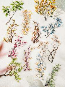 20张复古大号防水透明PET贴纸，树枝树叶主题，剪贴簿装饰，贴花 - 淺粉色 - 查看 8