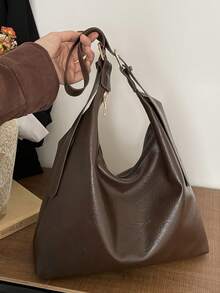 2026 New Fashion Solid Color Commuter Tote Bag, Minimalist Niche Design Underarm Bag, Stylish Large Capacity Shoulder Bag - Coffee - View 5