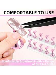 2 Sets (10pcs) - Nail Art Tray, Nail Art Stand Set (Base Only), Nail Art Press Stand, Nail Art Practice Hand Tray, Pre-Coated Nail Art Stand, Nail Art Display Rack, Home Nail Salon Starter Kit (Pink)