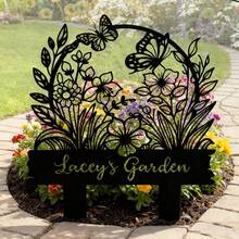 1pc Metal Garden Sign, Customized Garden Nameplate, Personalized Floral Sign, Lawn Sign, Yard Sign, Gardening Decor, Grandparent Gift - Black - View 4