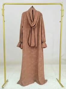 Breathable Soft Viscose Abaya With Matching Hijab, Floral Print Modest Muslim Kaftan With Flounce Cuffs - Multicolor - View 6