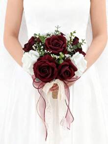 Wedding Bouquets Large For Bride, Wedding Silk Artificial Flowers Roses Wedding Bouquets For Bride Bridesmaid ,Fake Flowers For Wedding Party, Ceremony, Anniversary & Home Decor - Red - View 14