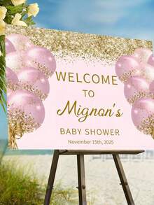 Customized Pink & Gold Balloons, Suitable For Baby Christening Decoration, Can Customize Baby Name, Cute & Romantic Pink Theme Balloons Welcome Sign, Suitable For Baby Christening, Party, Birthday, Wedding And Bridal Shower - Multicolor - View 2
