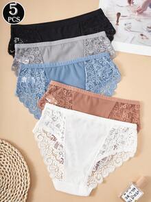 5pcs Women's Lace Panties Comfortable Splicing Briefs Lingerie Comfortable Underwear - Multicolor - View 5