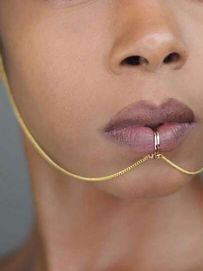 1 件时尚银色金属链唇钉，水钻流苏脸部珠宝，哥特风格配饰