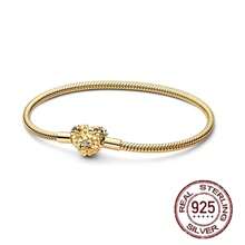 925 Sterling Silver Gold Color Heart & Snake Bone Style Bracelet, Suitable For DIY, Women's Birthday, Wedding, Fashion Jewelry Gift - Silver - View 9