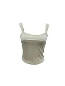 夏季女士休闲优雅简约浅黄色无袖露肩闪亮吊带背心，为夏天做好准备 - 黃色 - 查看 1