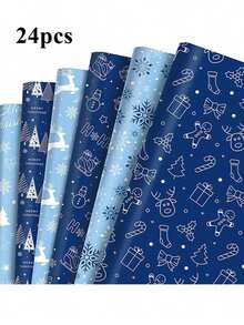 12 piezas Papel de regalo azul de Navidad - Patrón de copos de nieve y renos, para cajas de regalo, recuerdos y decoración, papel de regalo de Navidad, decoraciones de fiesta de Navidad, patrón aleatorio