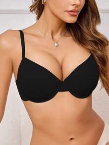 Women's Solid Color Minimalist Underwire Supportive Bra - Black - View 4