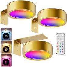 Lampara para Cuadro de Pared LED 3 Pack, 13 Color RGB Luces Debajo de Armario,Luz de Noche con Remote Control,lampara inalambrica para Sala y Dormitorio (Dorado) - 1 - Ver 1