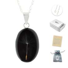 TAMI Collar con Diente de León en Plata (Transparente) - Amuleto de Buena Suerte y Fortuna Pide Deseo - Dije de Joyería Mexicana para Hombre o Mujer con Cadena(Diente León Negro) - Multicolor - Ver 1