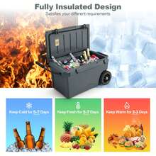COSTWAY 75 Qt Portable Cooler Roto Molded Ice Chest Insulated 5-7 Days With Wheels Handle Charcoal/Tan - Charcoal - View 4