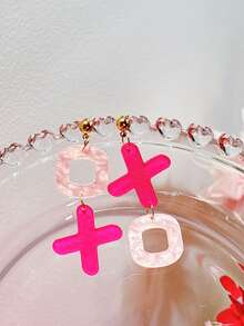 1 Pair Bling Bling Acrylic Letter XOXO Contrast Glitter Design Earrings, Sweet Valentine's Day Jewelry Gift, Personalized Earrings For Girls - XOXO - View 5