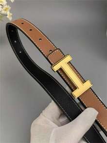 1pc Stylish Ladies' Belt, Made Of High-Quality Leather Material, With A Golden Alloy Buckle, Can Be Matched With Pants And Skirts For Daily Wear. - Work - View 2