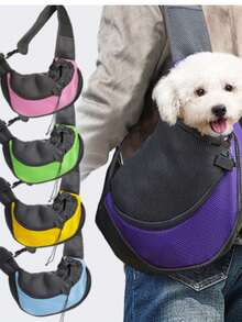 1 pieza Bolso transportador de malla transpirable para perros - Bolso de viaje cómodo para mascotas con correa ajustable y cierre con cremallera, diseño ligero y de manos libres para aventuras al aire libre, bolso transportador de perros - Multicolor - Ver 1