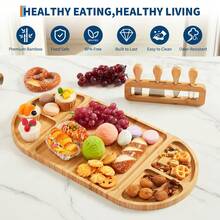 TEQIN Charcuterie Boards Set,3-Piece Magnetic Large Bamboo Cheese Board Set,Cheese Platter Gift For House Warming New Home,Wedding Couple,Bridal Shower - Brown - View 2