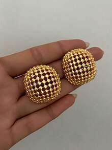 3件套女士金属镂空几何半球和圆形设计耳环和戒指套装，简约时尚独特金戒指，优雅珠宝套装，适合派对和正式场合 - 耳飾+戒指套裝 - 查看 4