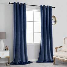 Blackout Curtains Living Room - 96 Inches Long Blocking Curtain Panels, Thermal Insulated Drapes Bedroom/Sliding Door, 2 Panels(W52 X L96 Inch, Ivory) - Navy Blue - 查看 2