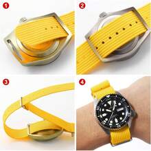 TACTICAL FROG - Correa de reloj de nailon de 18 mm, 19 mm, 20 mm, 22 mm, 24 mm, correas de reloj militares impermeables de repuesto para hombres y mujeres, con hebilla de acero inoxidable - Negro Amarillo - Ver 2