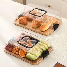 Bamboo Cheese Tray With Sealed Acrylic Lid, Portable Charcuterie Board, Multipurpose Snack Platter For Party, Camping, Picnic, Kitchen & Gifting - Medium-sized Wooden Pallet With Lid - View 2