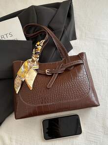 حقيبة كتف نسائية عصرية ذات لون أحادي عالية الجودة متعددة الاستخدامات قطعة واحدة - بني داكن - مشاهدة 3