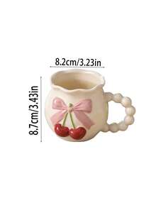 1pc High-Quality Embossed Cherry Ceramic Mug, Hand-Painted Bowknot Design, Pink Girly Style, Office Coffee Cup, Home Afternoon Tea Latte Cup, Juice Beverage Cup, Breakfast Milk Cup, Couple Water Cup, Holiday Gift Mug - Multicolor - View 12