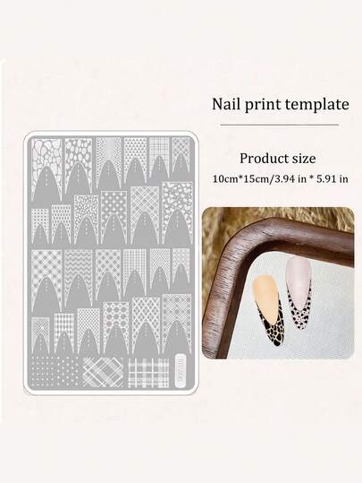 1件装SKVP美甲模板，图案包括：暗黑蜘蛛纹、蛇纹、豹纹法式、万圣节、烟花、不规则线条、心形、蝴蝶花卉等，美甲印花模板