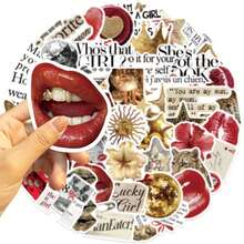 50PCS Gold&Red Y2k Stickers Lucky DIY Stickers Scrapbooking Phone Luggage Skateboard Waterproof PVC Decals - Multicolor - View 4