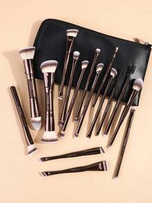 MAANGE 16/17/22/38pcs Professional Makeup Brush Set, Includes Dual-Ended Travel Makeup Brushes + Storage Bag, Contains Foundation Brush, Face Brush, Highlighter Brush, Powder Brush, Blush Brush, Concealer Brush, Contour Brush, Nose Brush, Eye Shadow Brush, Eyeliner Brush, Eyebrow Brush And Detail Brush, Suitable For Home Or Travel Use, Applicable For Liquid, Cream And Powder Products, Can Be Used For Stippling, Blending And Facial Care, An Ideal Gift For Women And Girls - Coffee Brown - View 7