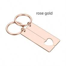 2pcsMetal Keychain Blank Rectangular Stamping Label Blank Stainless Steel DIY Heart-Shaped Label Laser Engraving Keychain Couple, - Multicolor - View 6