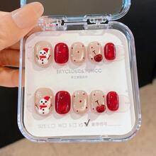10片手工制作美甲贴片，圣诞主题美甲贴片，圣诞礼物，圣诞装饰，秋冬美甲，圆形美甲，秋季美甲，美甲贴片，短款美甲贴片，假指甲，短款美甲，亚克力美甲贴片，手工制作，可拆卸可重复使用 - 彩色 - 查看 10